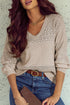 Eyelet Pattern Detail V Neck Drop Shoulder Sweater